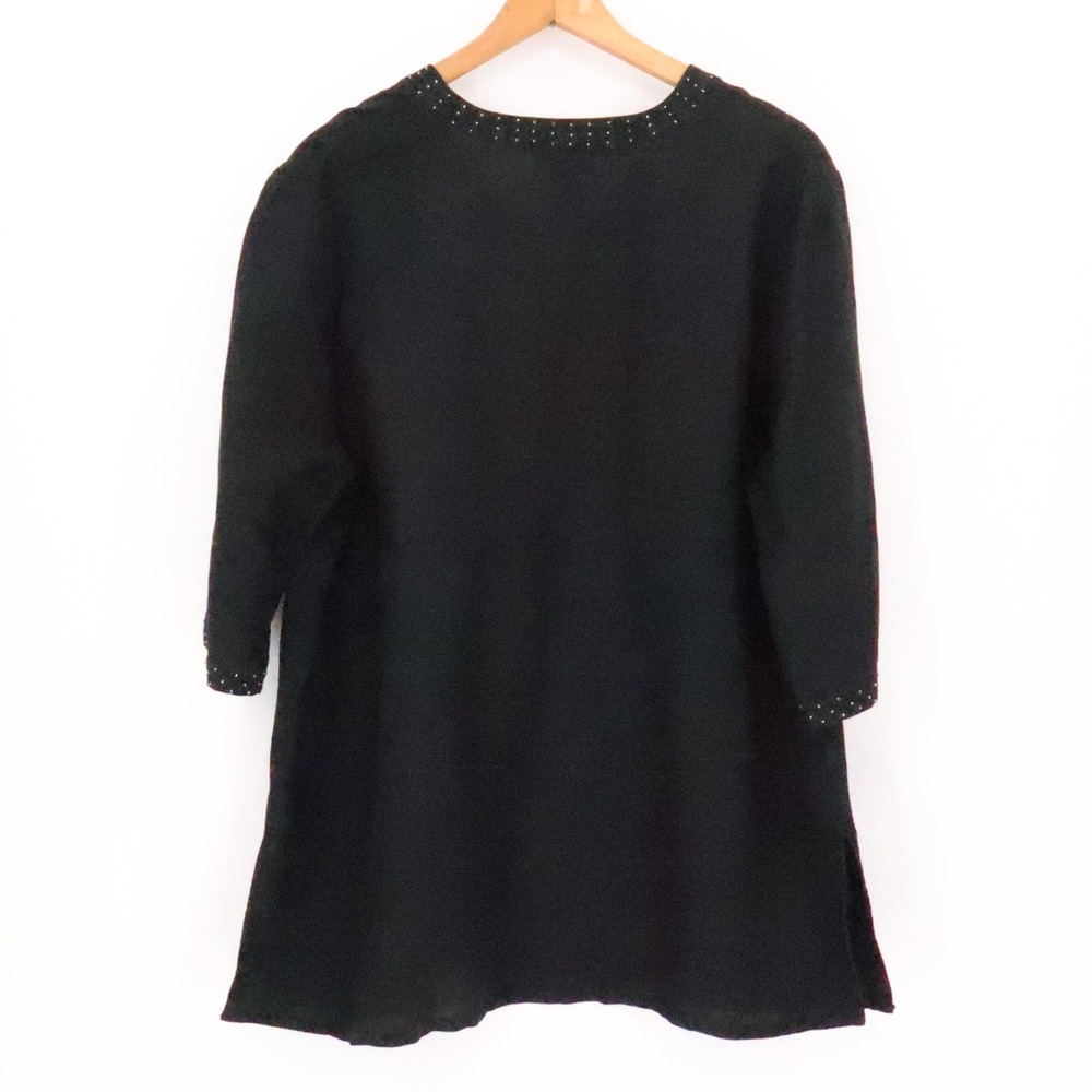 Maggie Barnes Black Linen Blend Tunic Top‎ Embroidered Beaded Plus Size  1X - Picture 8 of 11